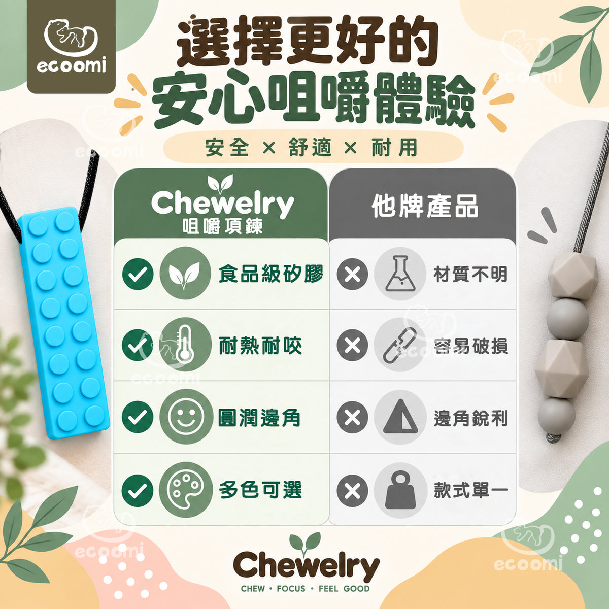 【Chewelry】咀嚼項鍊 純色款 專注力 自閉 過動 ADHD 兒童早教